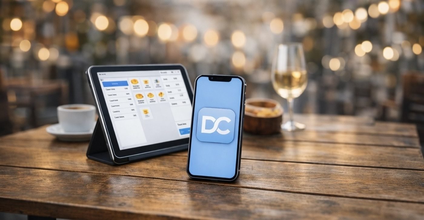 TPV de Digital Chef en una tablet junto a un móvil sobre la mesa de un restaurante