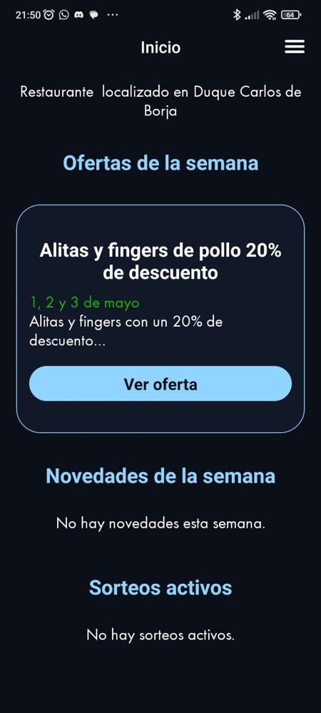 Inicio de la app con ofertas, novedades y sorteos de la semana