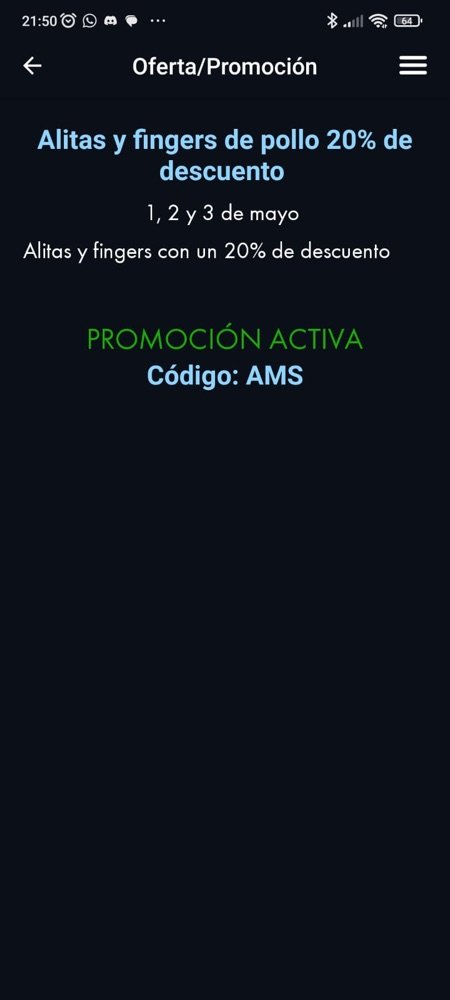 Promoción activa con código en la app