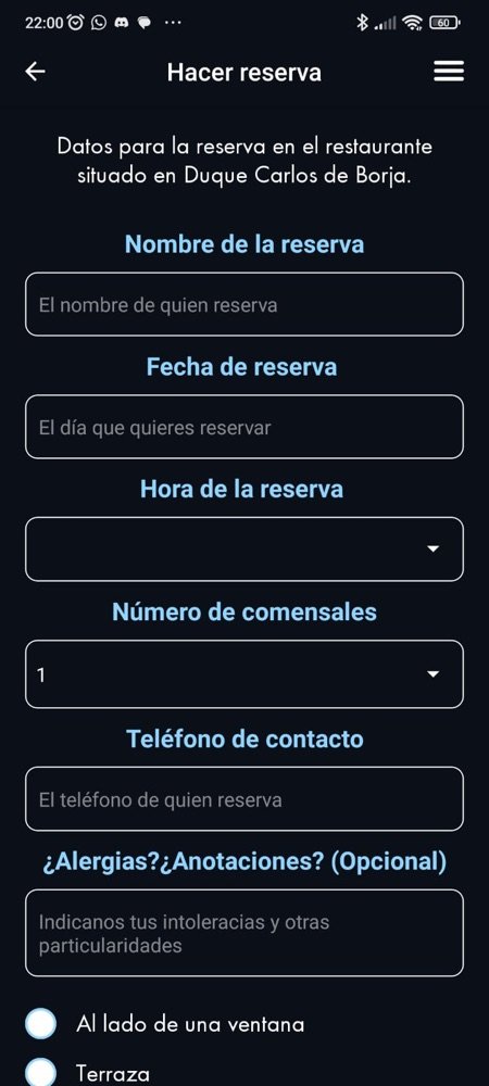 Formulario para hacer una reserva